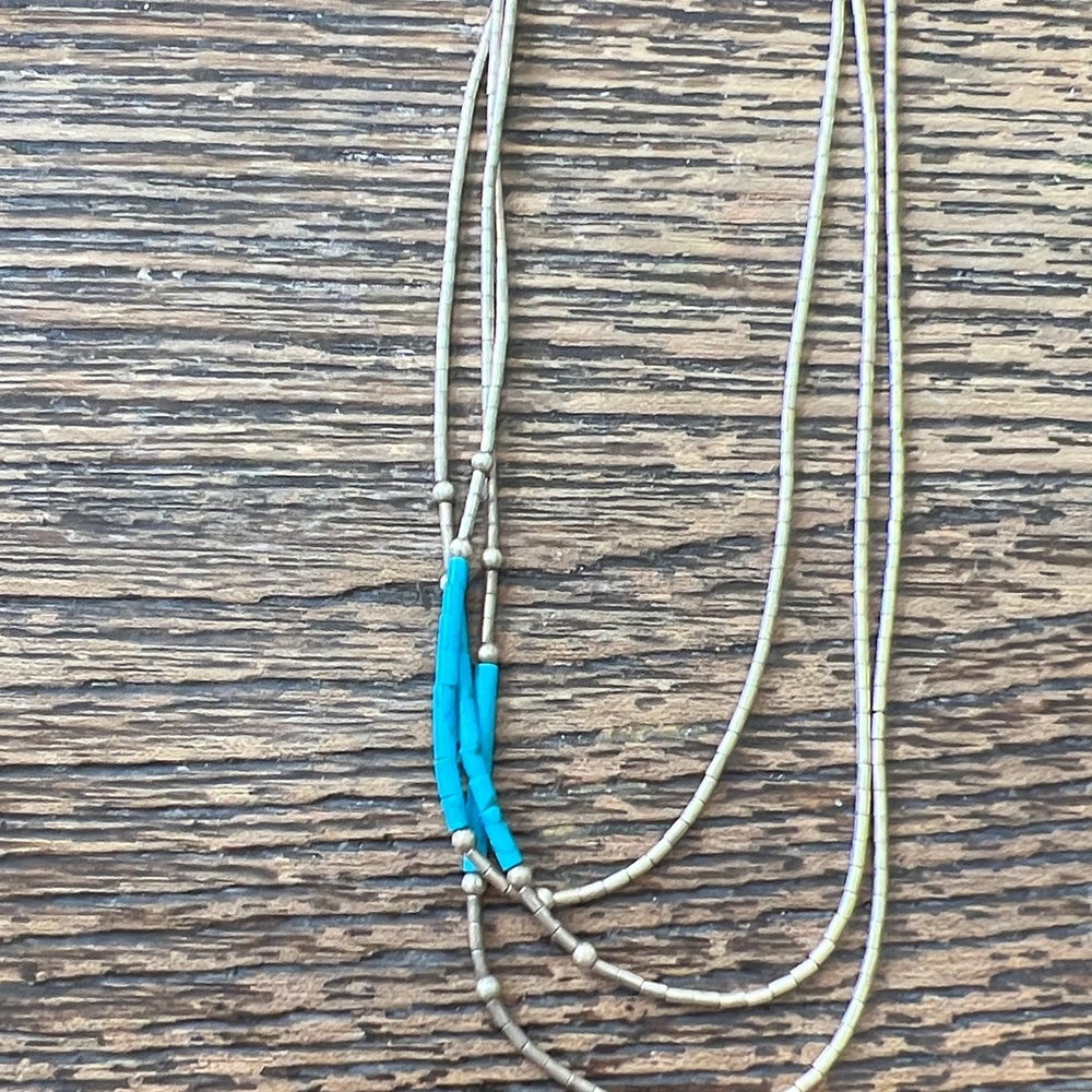 Vintage Native American Sterling silver turquoise liquid silver necklace - Picture 5 of 5